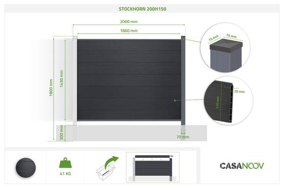 Casanoov Clôture composite Stockhorn 4 m, hauteur 150 cm, à installer dans le sol, gris - Image 3