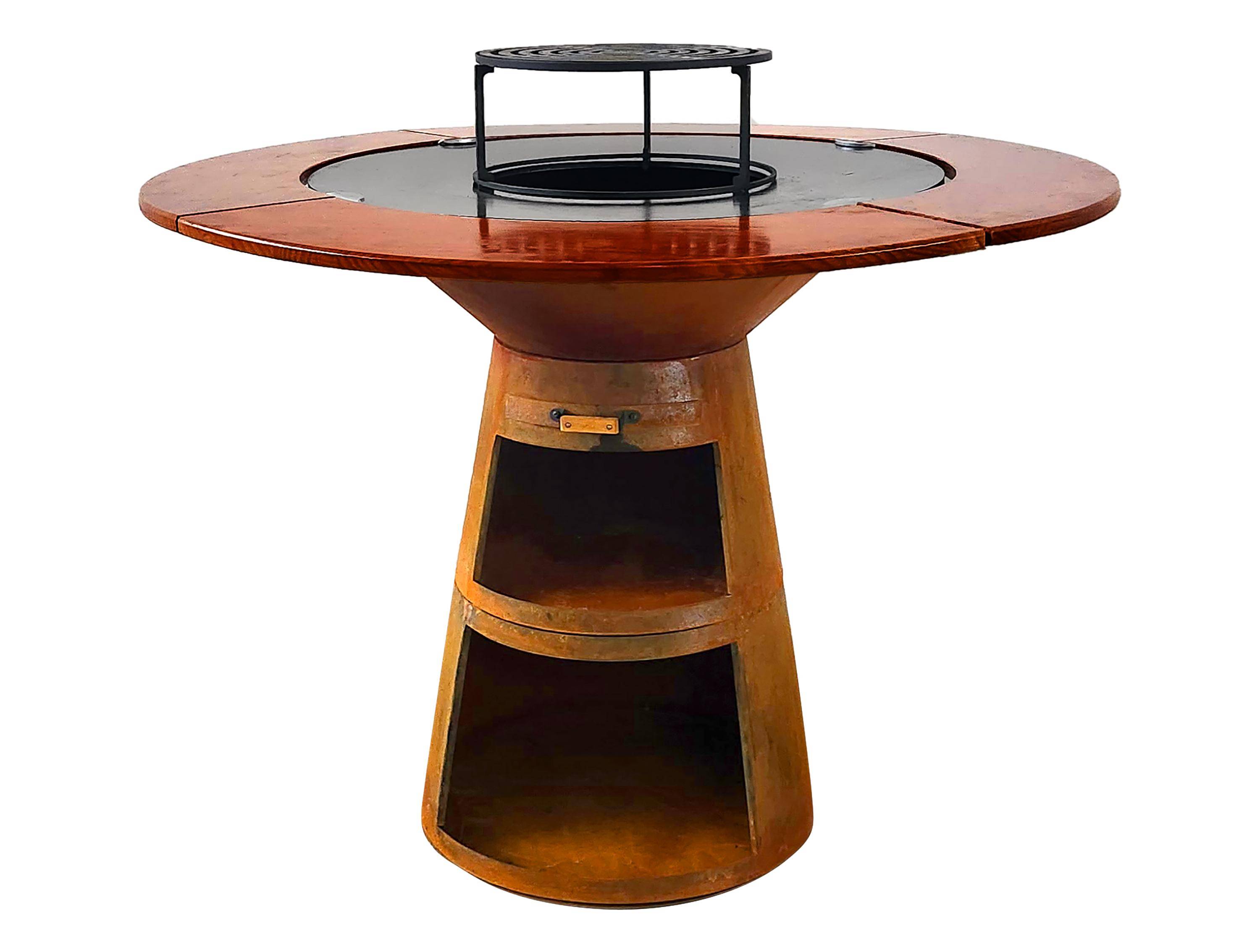 Purline - Barbecue Braséro charbon acier corten cuivré avec planche bois EFP59CO – Purline