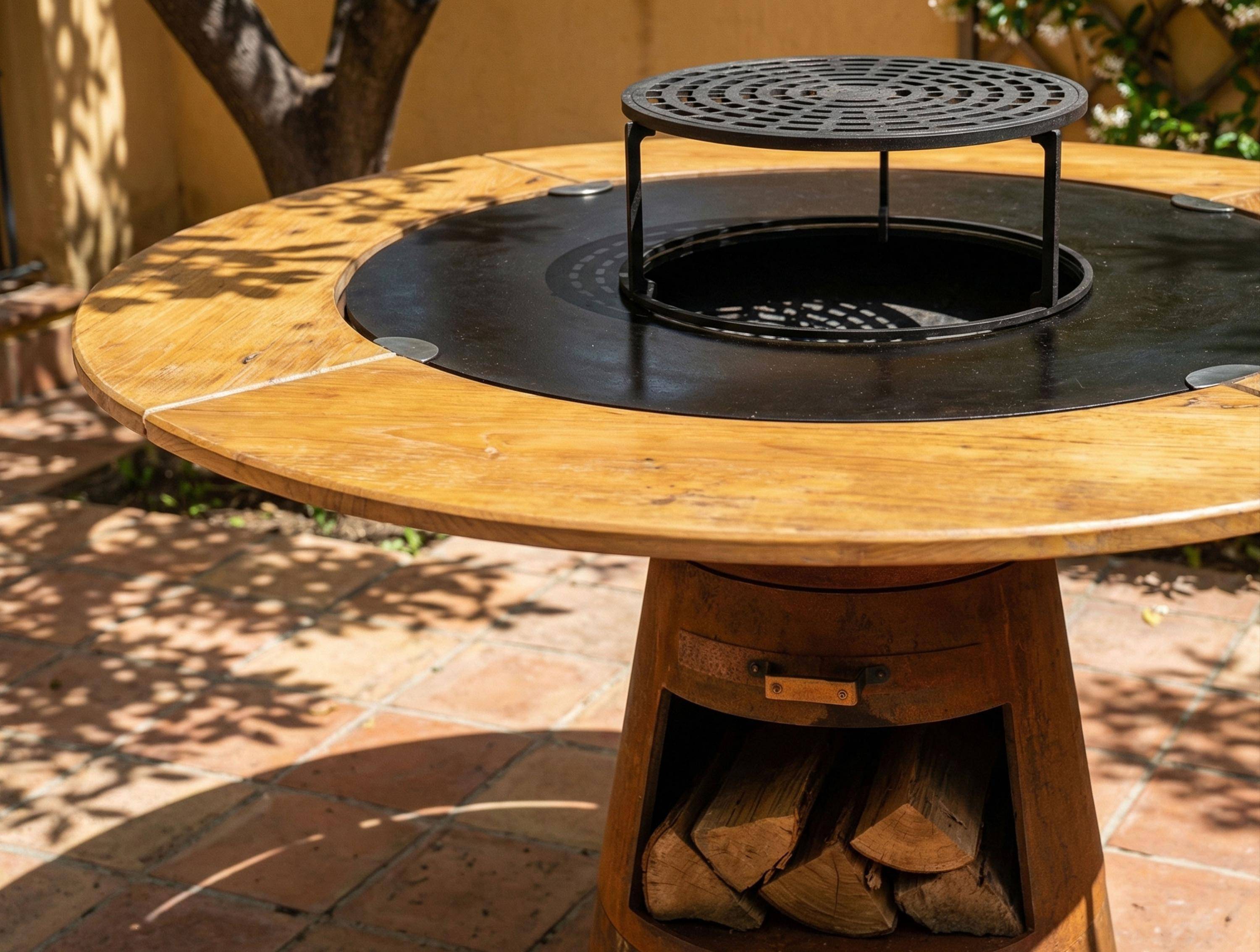 Purline - Barbecue Braséro charbon acier corten cuivré avec planche bois EFP59CO – Purline - Image 2