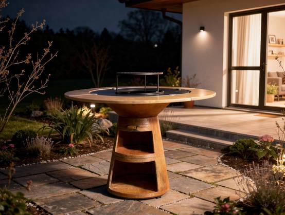Purline - Barbecue Braséro charbon acier corten cuivré avec planche bois EFP59CO – Purline - Image 5