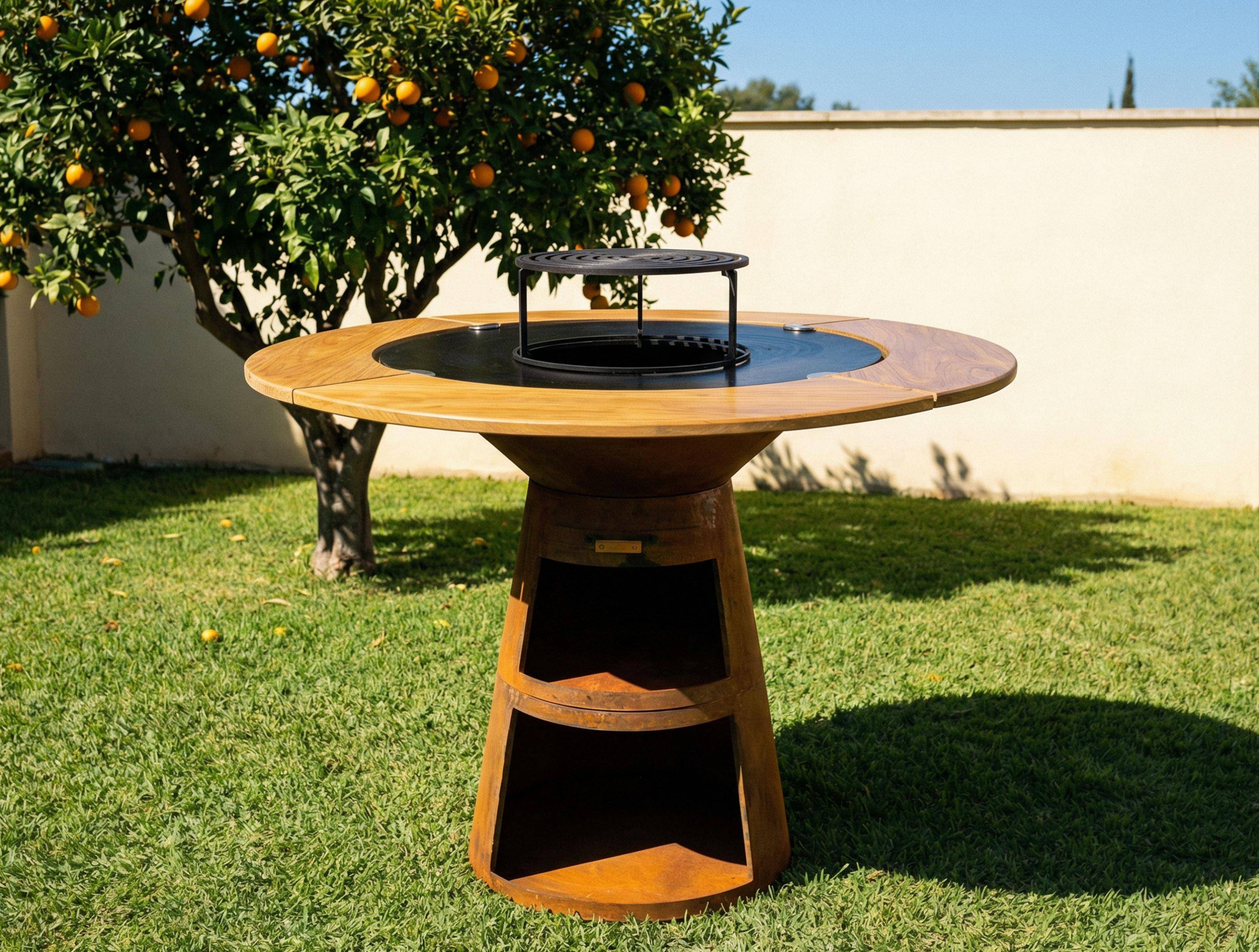 Purline - Barbecue Braséro charbon acier corten cuivré avec planche bois EFP59CO – Purline - Image 4