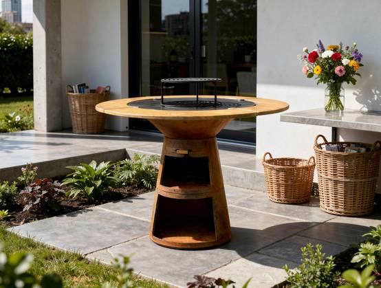 Purline - Barbecue Braséro charbon acier corten cuivré avec planche bois EFP59CO – Purline - Image 6