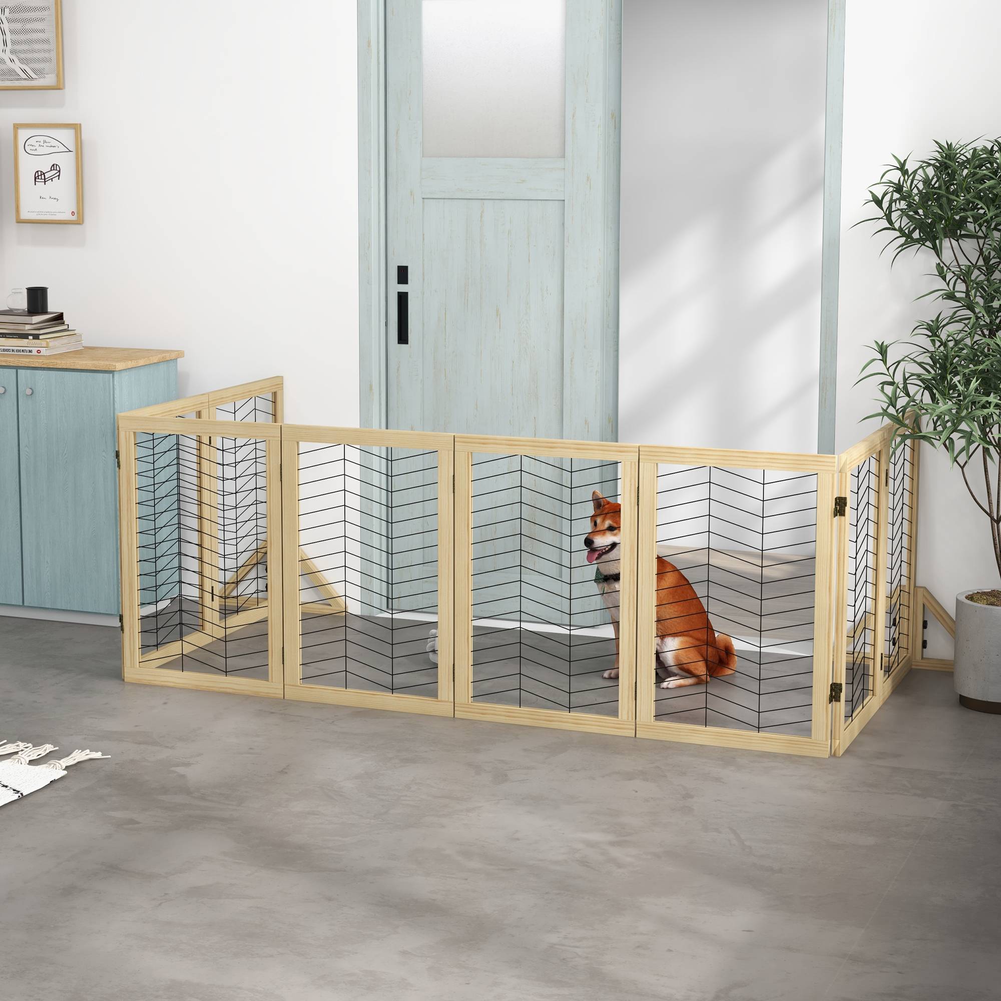 Sans Marque - Barrière pour chien pliante, pin, 375x44x70 cm, bois naturel - Image 4