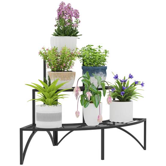 Étagère d'angle à plantes 3 niveaux métal intérieur extérieur 87x60x60 cm noir - ComfortXL Outdoor Living - Image 1