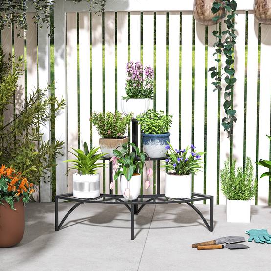 Étagère d'angle à plantes 3 niveaux métal intérieur extérieur 87x60x60 cm noir - ComfortXL Outdoor Living - Image 10