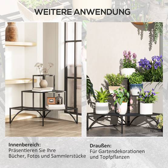 Étagère d'angle à plantes 3 niveaux métal intérieur extérieur 87x60x60 cm noir - ComfortXL Outdoor Living - Image 9