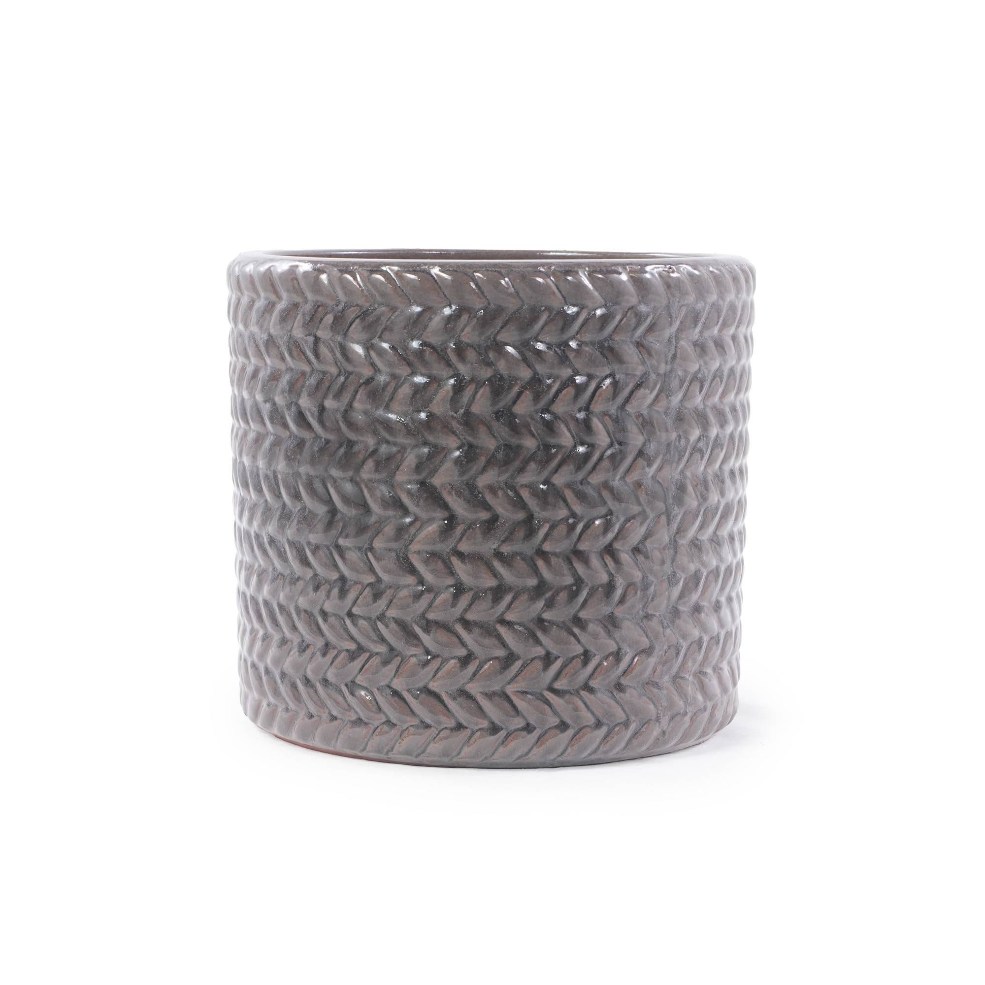 ComfortXL - Pot de fleurs céramique gris Ø24,5 cm intérieur balcon couvert drainage chevrons - ComfortXL Outdoor Living - Image 1