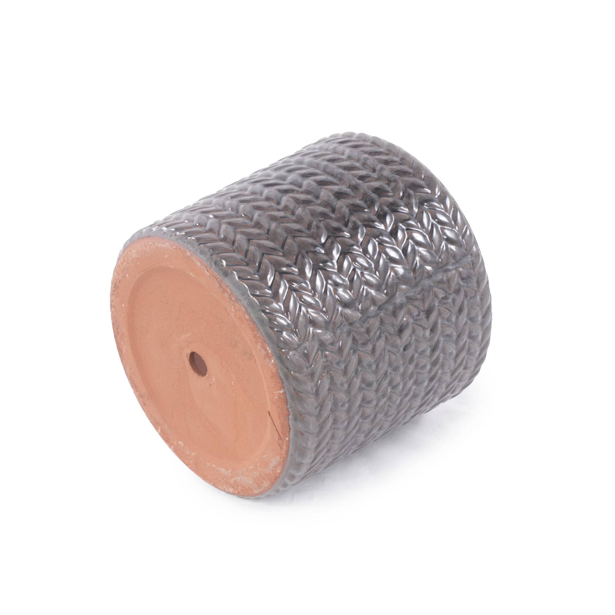 ComfortXL - Pot de fleurs céramique gris Ø24,5 cm intérieur balcon couvert drainage chevrons - ComfortXL Outdoor Living - Image 5