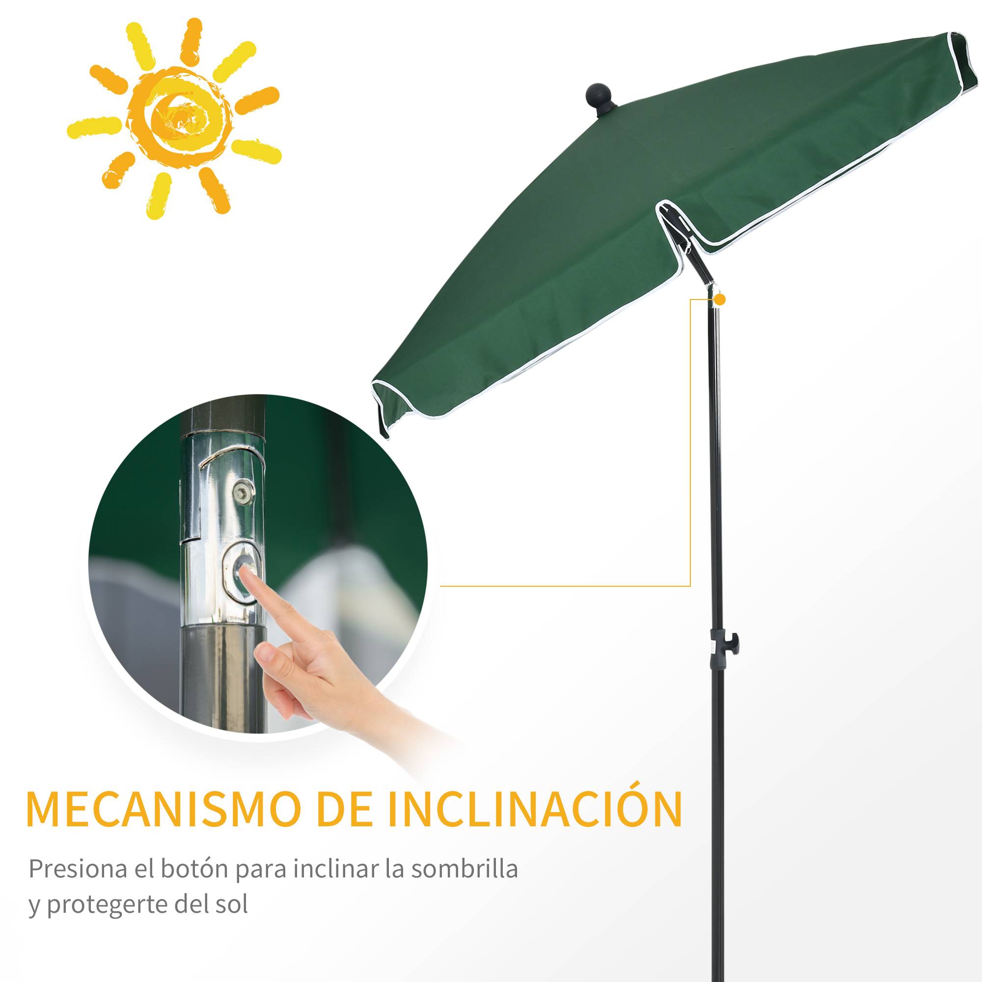 ComfortXL - Parasol Rectangulaire Aluminium pour Balcon Jardin Inclinable Vert 198x130 cm - ComfortXL Outdoor Living - Image 5