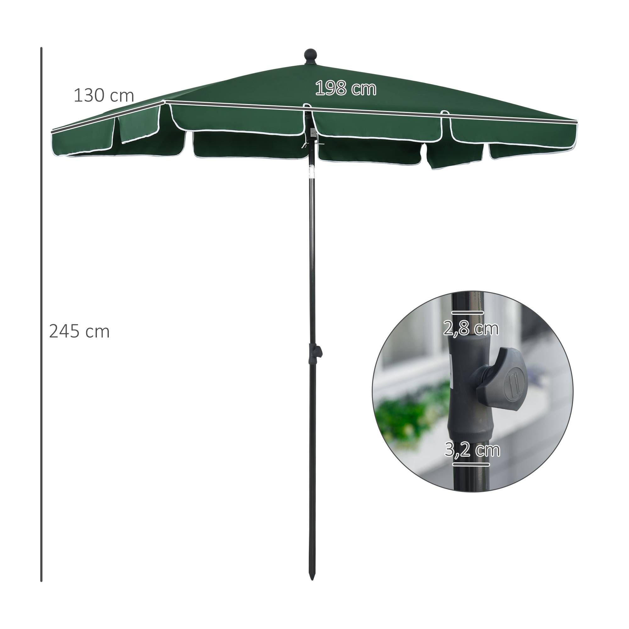 ComfortXL - Parasol Rectangulaire Aluminium pour Balcon Jardin Inclinable Vert 198x130 cm - ComfortXL Outdoor Living - Image 4