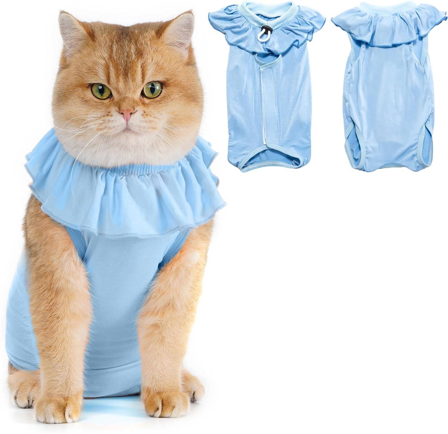 Combinaison de Récupération pour Chat Anti Léchage Bleu L