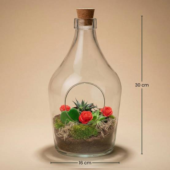Terrarium à composer bouteille en verre recyclé - Ø16-H30cm - sans outils - Terrarium DIY - Image 2