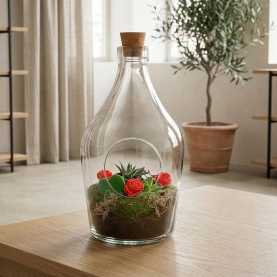 Terrarium à composer bouteille en verre recyclé - Ø16-H30cm - sans outils - Terrarium DIY - Image 4