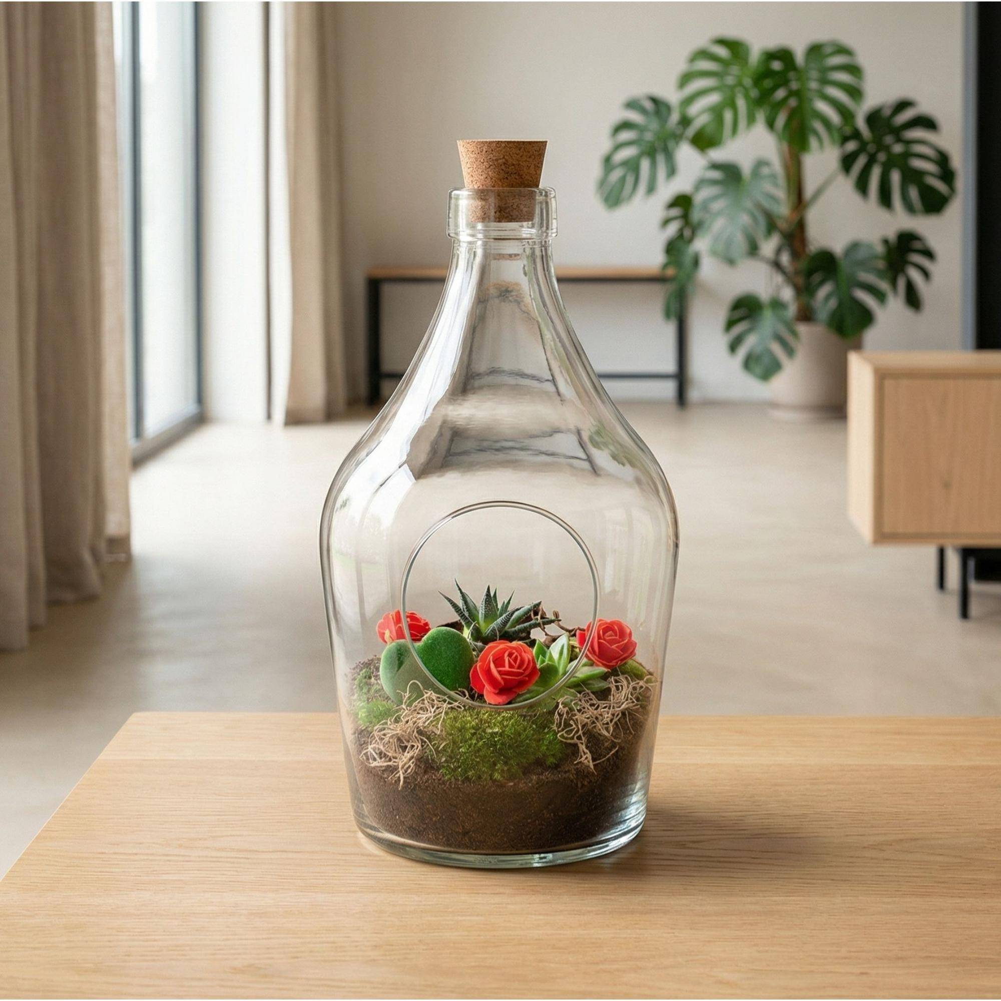 Terrarium à composer bouteille en verre recyclé - Ø16-H30cm - sans outils - Terrarium DIY - Image 3
