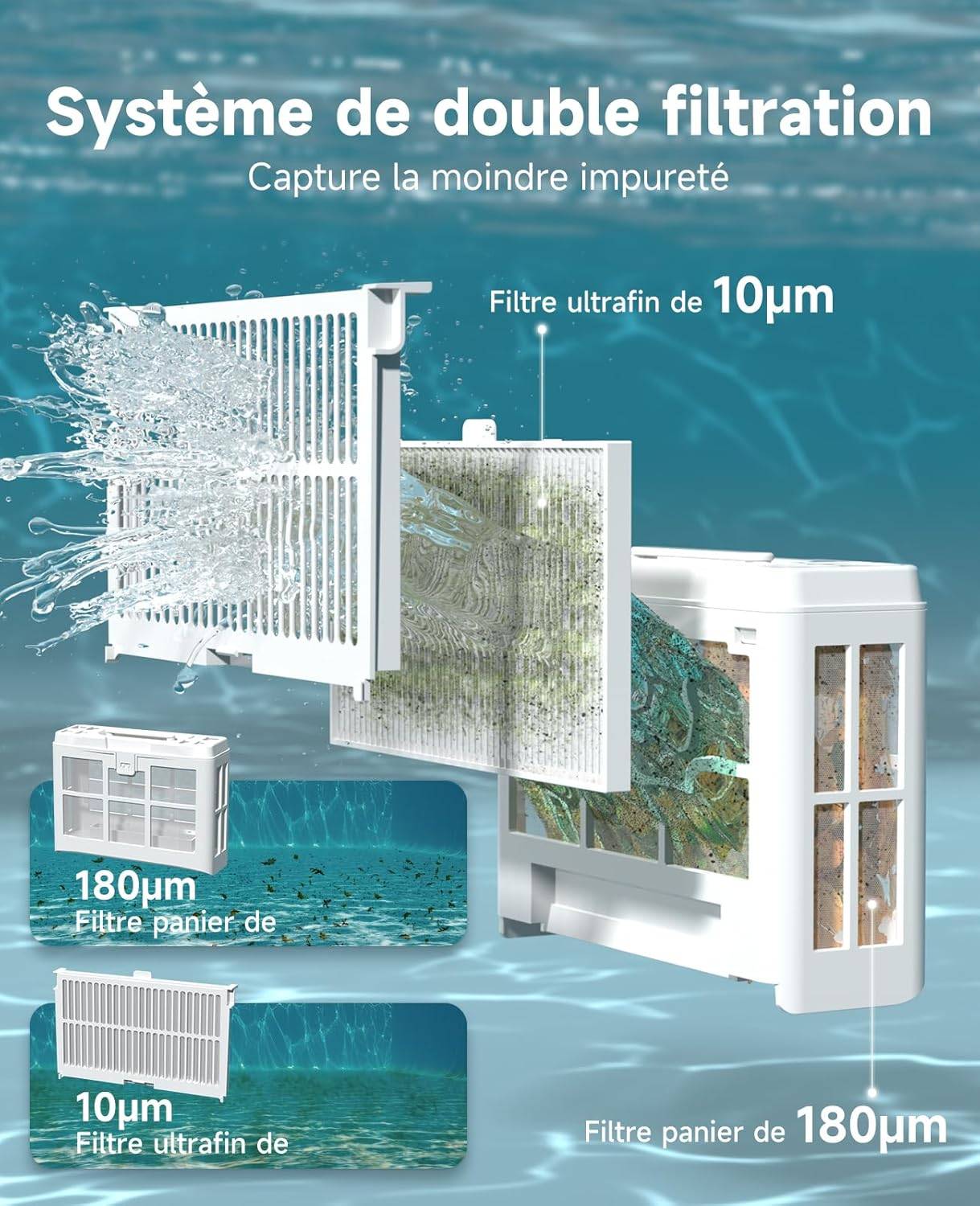 Robot de Piscine Sans Fil Wybot C2 - Double Filtration Ultra-Fine - Batterie grande autonomie - Application Smartphone - Image 4