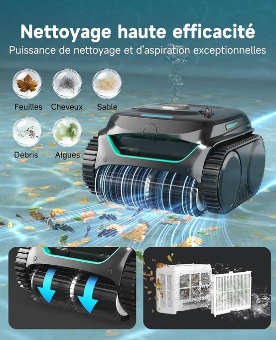 Robot de Piscine Sans Fil Wybot C2 - Double Filtration Ultra-Fine - Batterie grande autonomie - Application Smartphone - Image 2