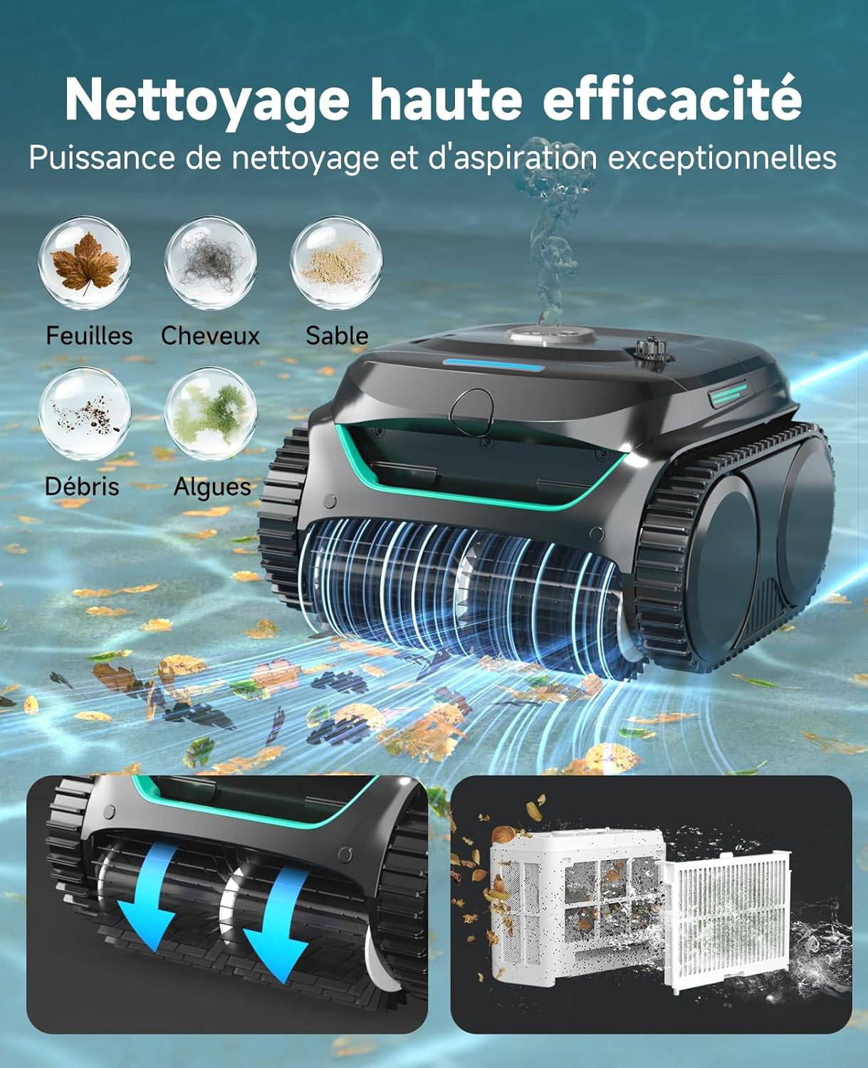 Robot de Piscine Sans Fil Wybot C2 - Double Filtration Ultra-Fine - Batterie grande autonomie - Application Smartphone - Image 2