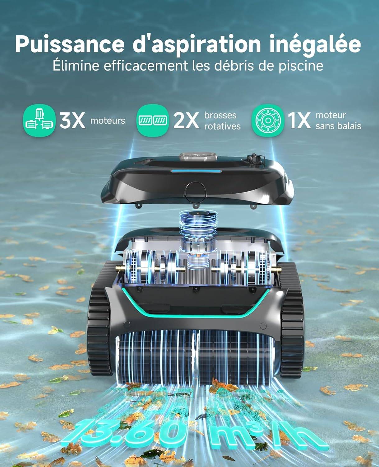 Robot de Piscine Sans Fil Wybot C2 - Double Filtration Ultra-Fine - Batterie grande autonomie - Application Smartphone - Image 3