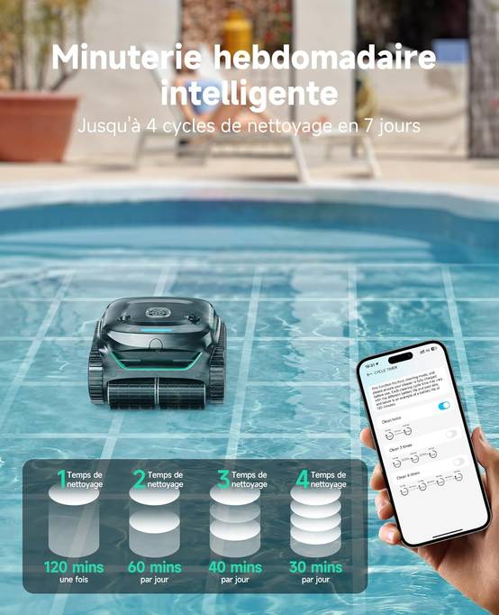 Robot de Piscine Sans Fil Wybot C2 - Double Filtration Ultra-Fine - Batterie grande autonomie - Application Smartphone - Image 9