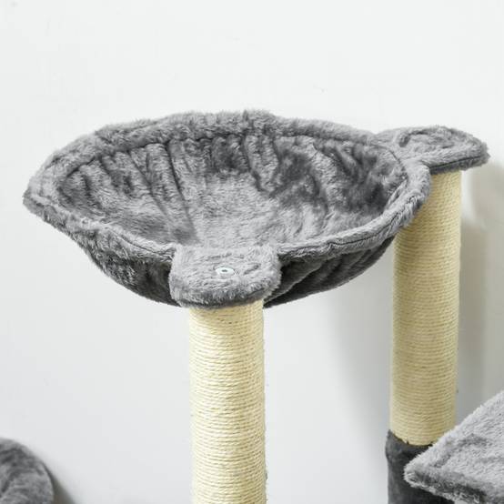 Arbre à chat de grande taille (144 cm) avec griffoir, couchage, grotte, plateformes et balles suspendues, 49 x 49 x 144 cm, gris - Image 10