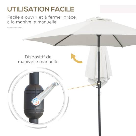 Parasol droit parasol inclinable de jardin balcon terrasse manivelle - 260x260x235cm Métal Crème fr184 - Image 6