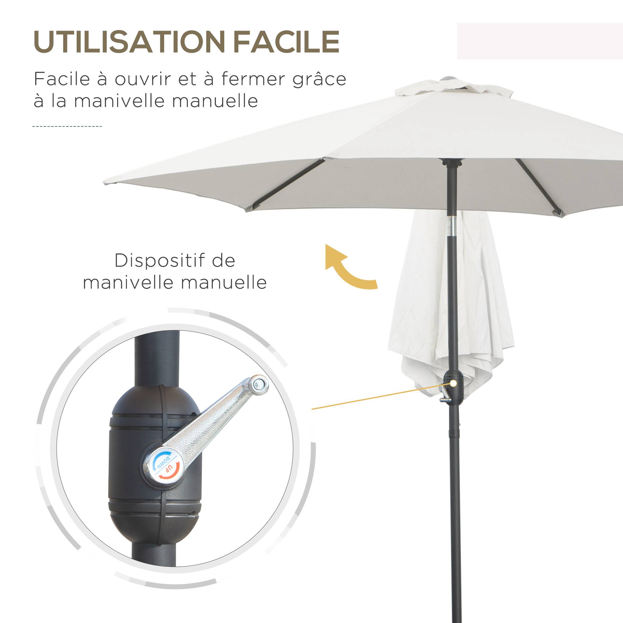 Parasol droit parasol inclinable de jardin balcon terrasse manivelle - 260x260x235cm Métal Crème fr184 - Image 6