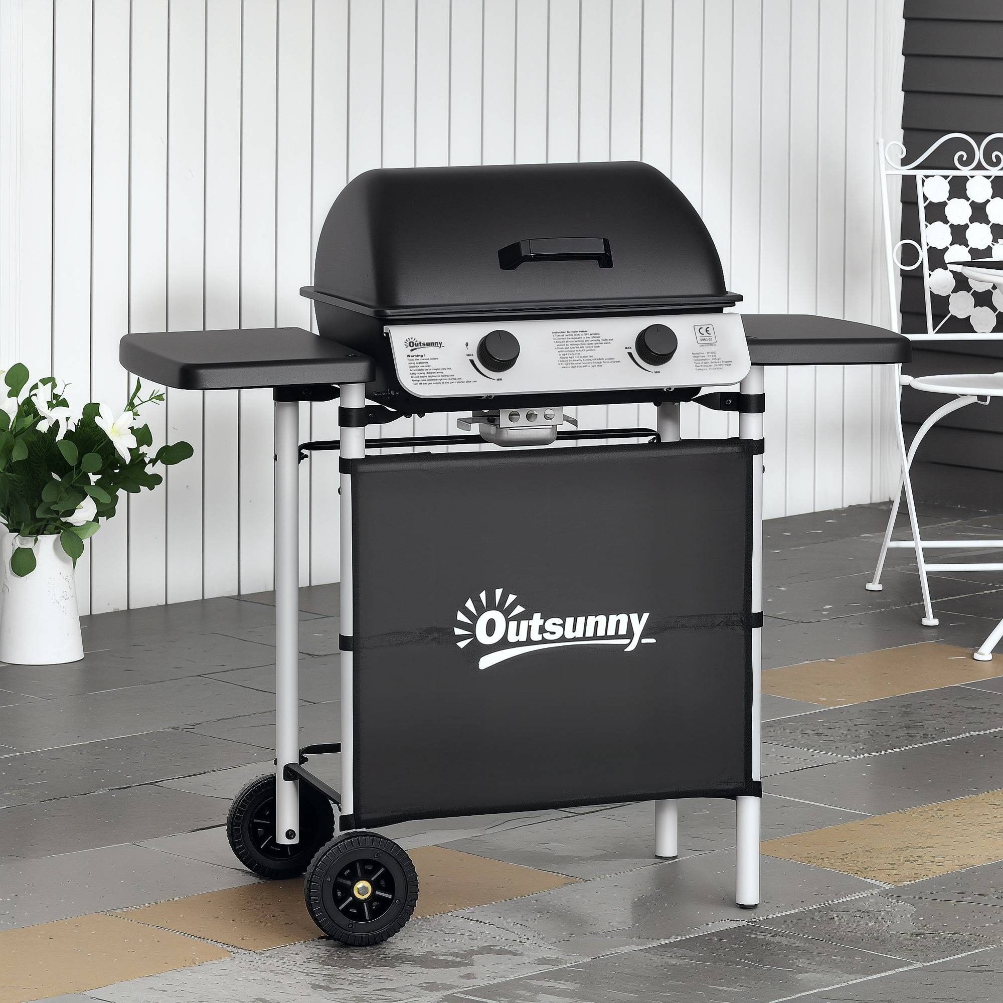 Barbecue gaz 2 brûleurs en acier inoxydable, puissance 2,8 kW, barbecue de jardin 2 grilles, 104 x 49 x 99 cm, noir - Image 4