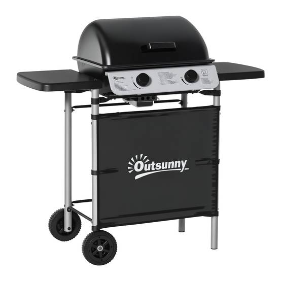 Barbecue gaz 2 brûleurs en acier inoxydable, puissance 2,8 kW, barbecue de jardin 2 grilles, 104 x 49 x 99 cm, noir - Image 1