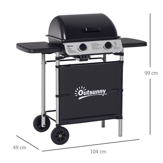 Barbecue gaz 2 brûleurs en acier inoxydable, puissance 2,8 kW, barbecue de jardin 2 grilles, 104 x 49 x 99 cm, noir - Image 5