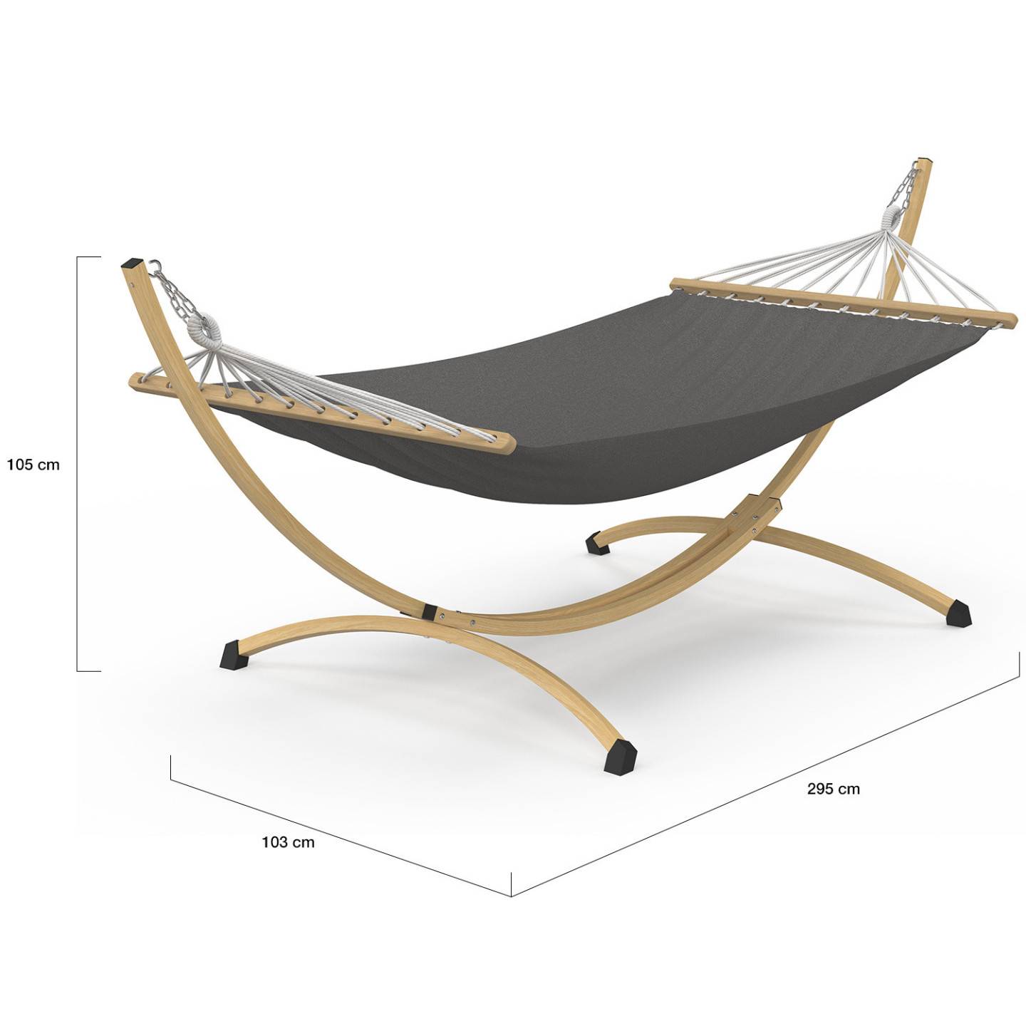IDMARKET - Hamac XL avec support métal effet bois et toile grise - Image 4