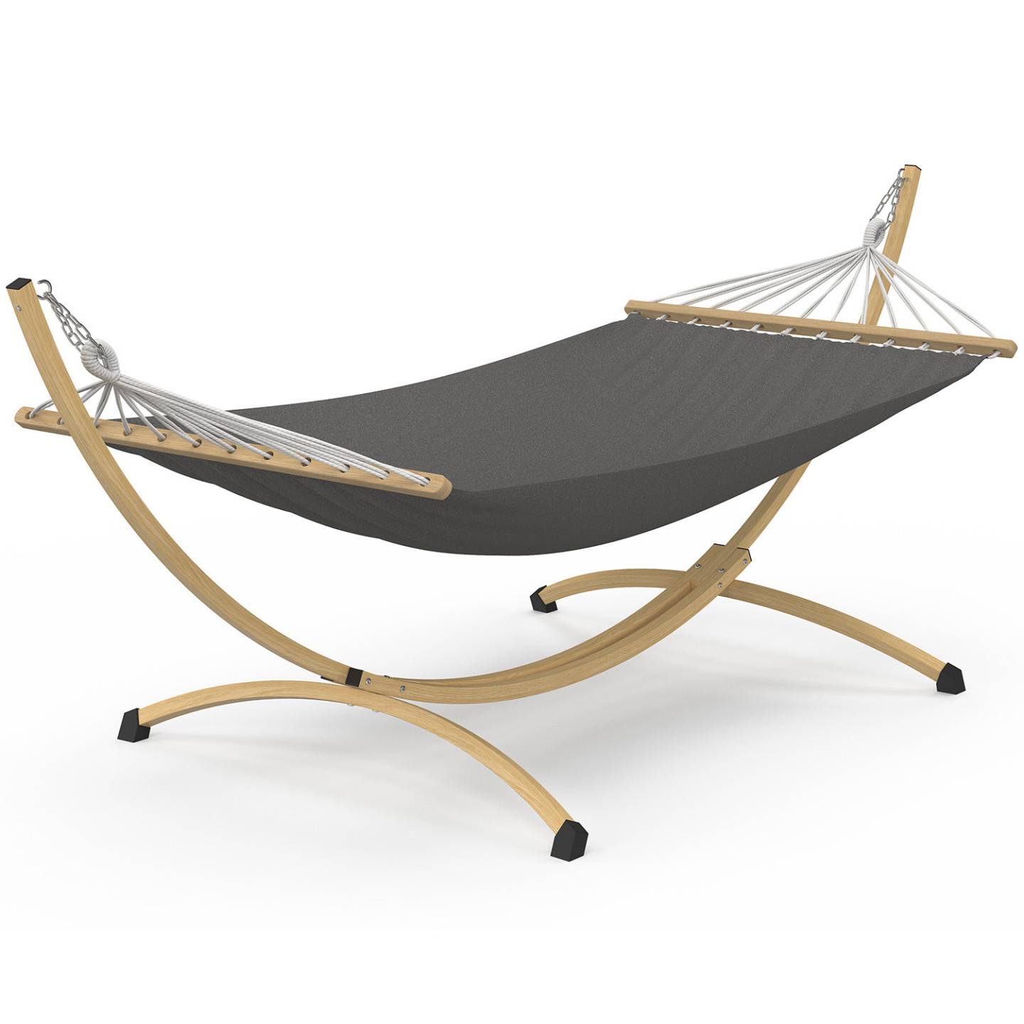 IDMARKET - Hamac XL avec support métal effet bois et toile grise - Image 2