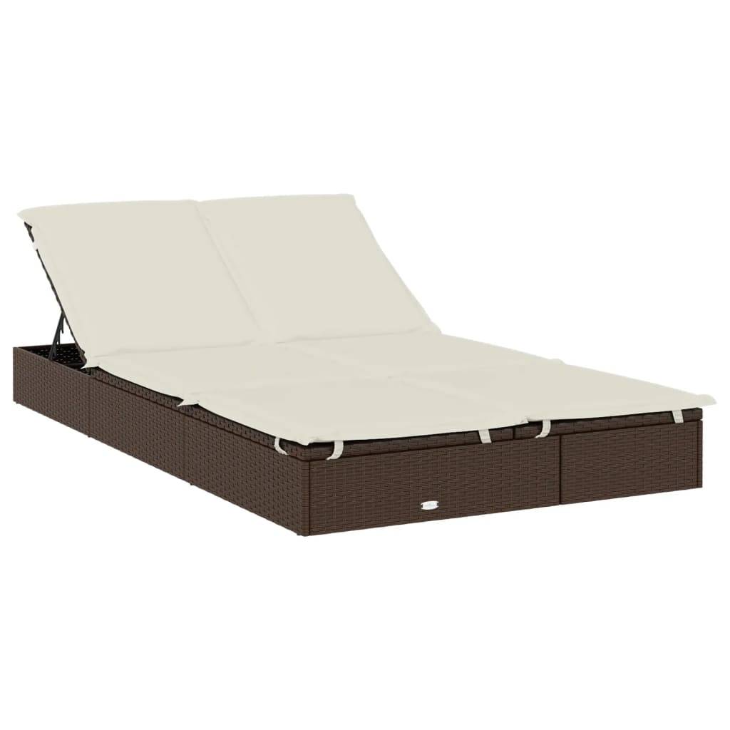 Helloshop26 - Transat chaise longue bain de soleil 2 places avec toit rond 211 x 112 x 140 cm marron - Image 4