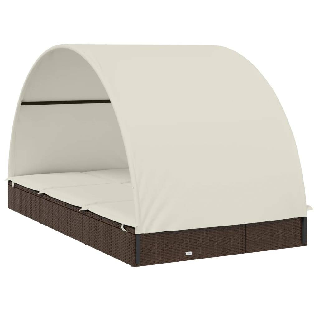 Helloshop26 - Transat chaise longue bain de soleil 2 places avec toit rond 211 x 112 x 140 cm marron - Image 3