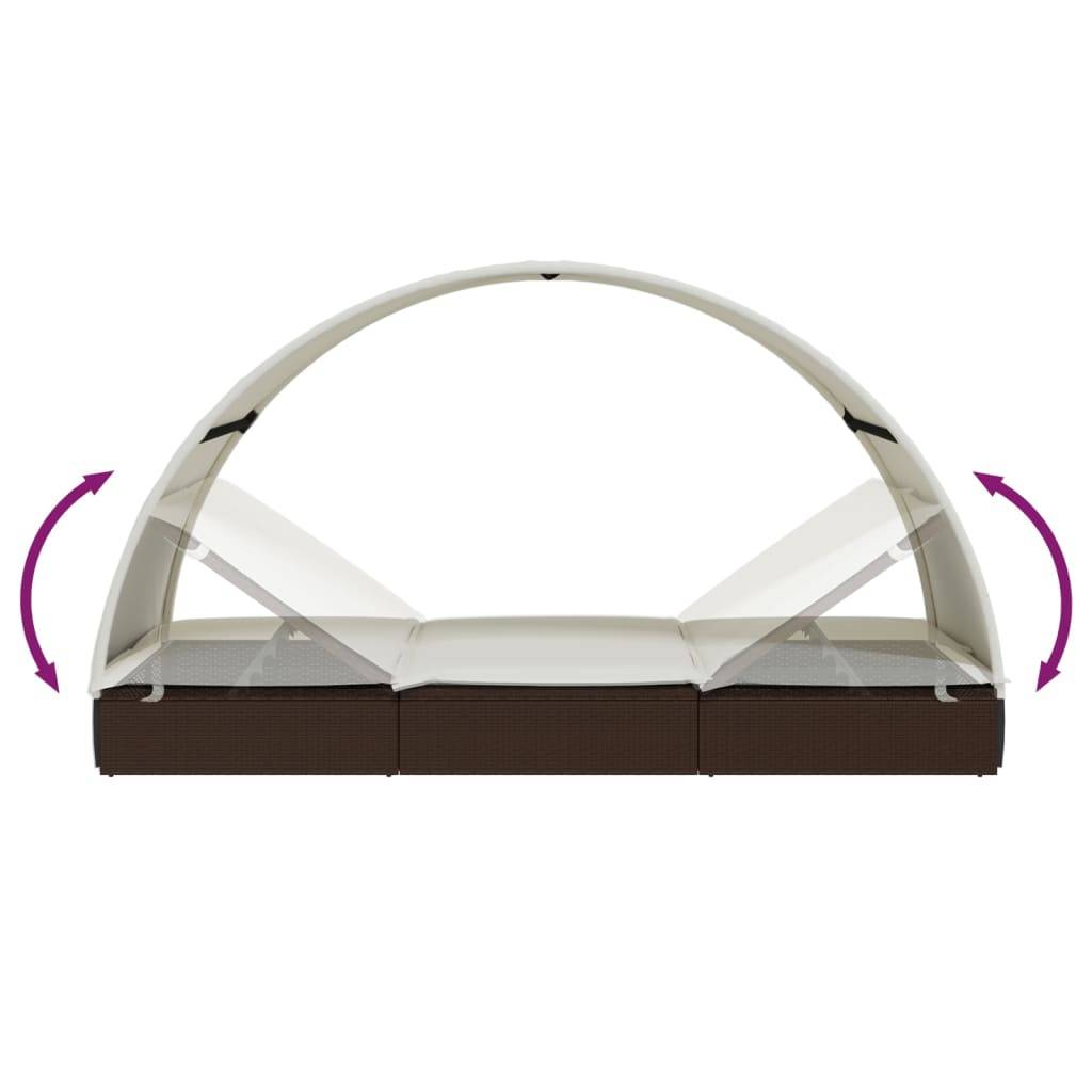 Helloshop26 - Transat chaise longue bain de soleil 2 places avec toit rond 211 x 112 x 140 cm marron - Image 8