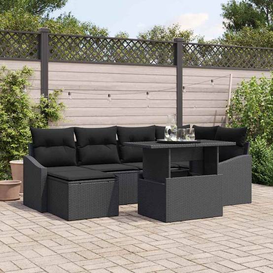 ComfortXL - Salon de Jardin Noir 7 Pièces avec Repose-Pieds Résine et Acier Laqué – ComfortXL Outdoor Living - Image 1