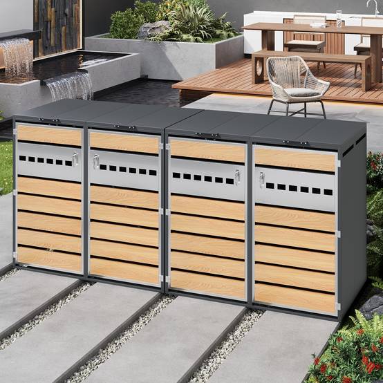 Mülltonnenbox avec bois imitation et compartiments séparéss, 132 x 80 x 118,5 cm - PANGIVO - Image 9