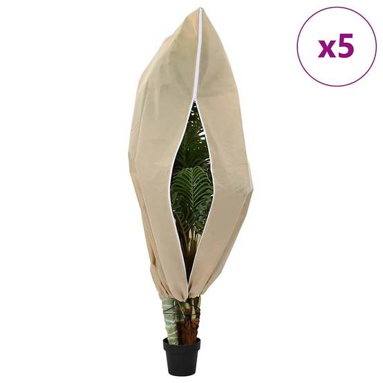 Lot de 5 Housses d'Hivernage Polaire Tissu Non Tissé Anti-Gel avec Zip pour Jardin Beige 1.55x1m – ComfortXL Outdoor Living - Image 3