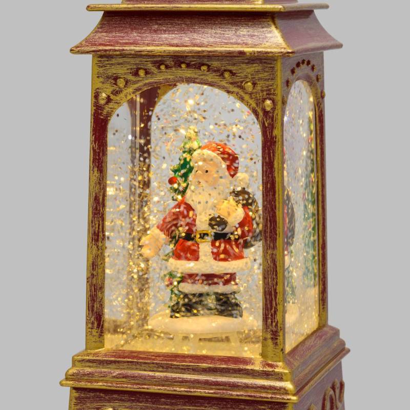 Lotti - Lanterne de Noël GLITTER à LED H20,5cm Rouge Antique avec père noël Lotti - Image 4