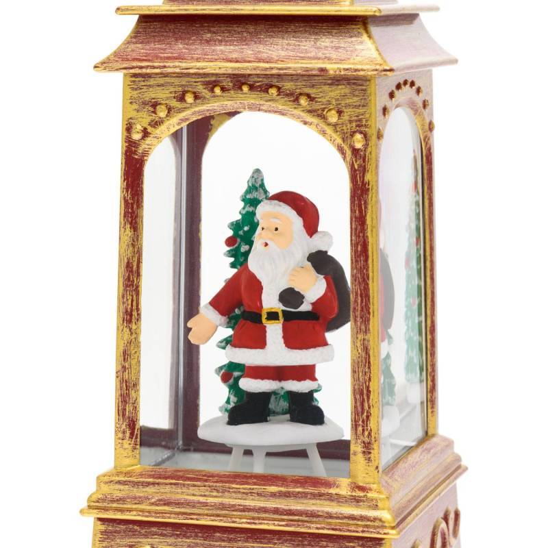 Lotti - Lanterne de Noël GLITTER à LED H20,5cm Rouge Antique avec père noël Lotti - Image 2