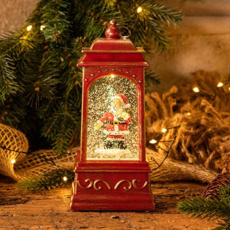 Lotti - Lanterne de Noël GLITTER à LED H20,5cm Rouge Antique avec père noël Lotti - Image 1