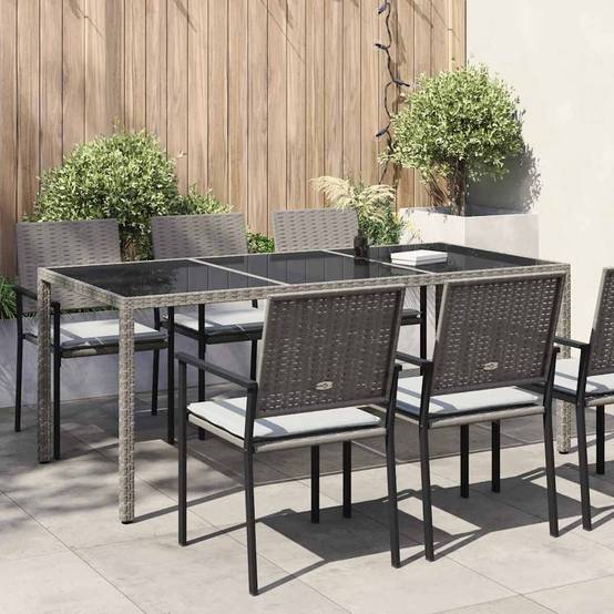PANGIVO - Table de jardin résine tressée verre trempé gris 190 x 90 x 75 cm, Poids :33.4kg - PANGIVO - Image 1