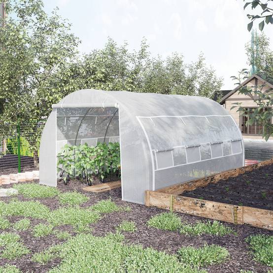 Grande serre tunnel 12m² en PE pour potager intensif rendement optimisé 397x300x200cm blanc - ComfortXL Outdoor Living - Image 3