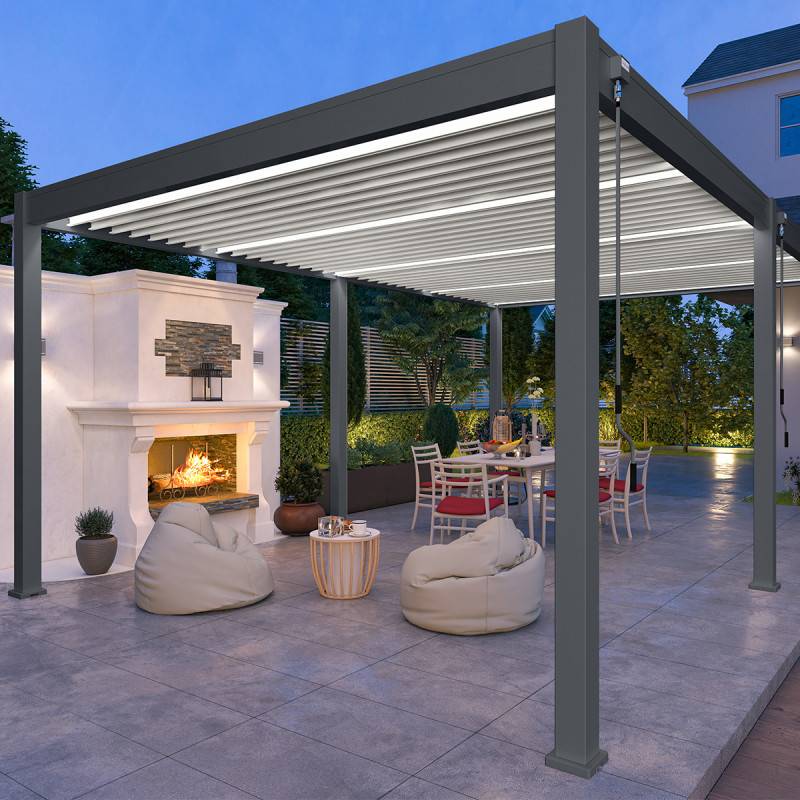 Ombrea - Pergola bioclimatique Ombréa autoportante VS - 4X6M bicolore + 2 stores Blancs - Image 3
