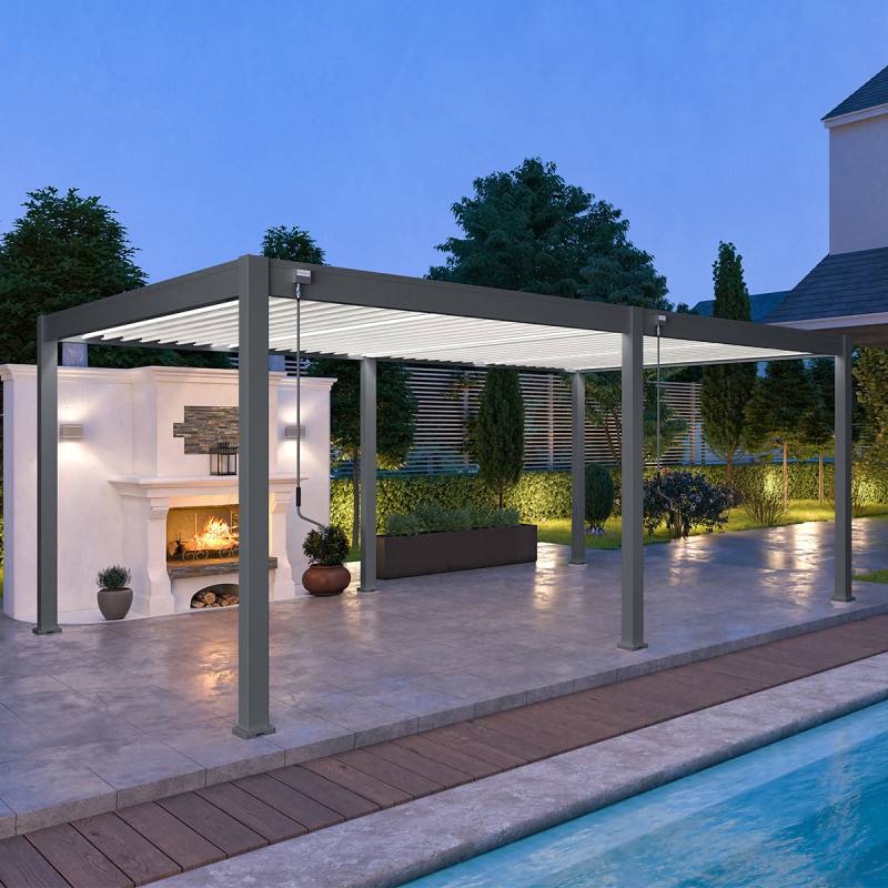 Ombrea - Pergola bioclimatique Ombréa autoportante VS - 4X6M bicolore + 2 stores Blancs - Image 1