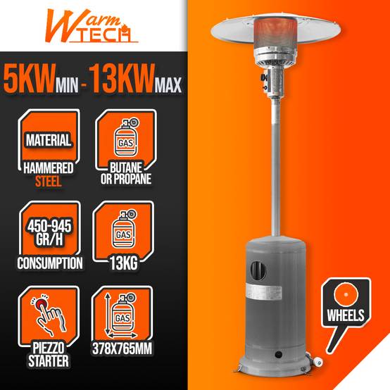 Chauffage de terrasse au gaz 13Kw avec roues - Warm Tech - Image 2