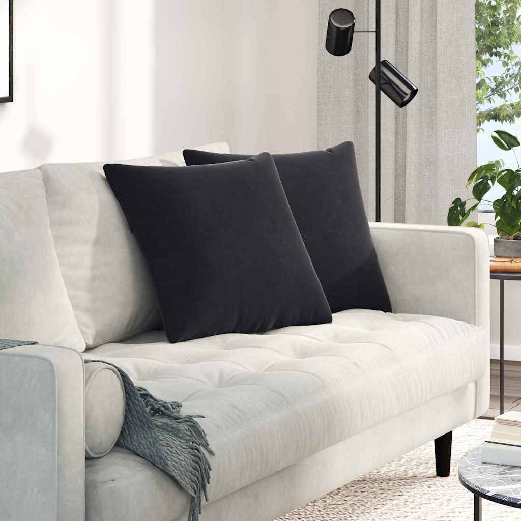 Paire de Coussins Velours Côtelé avec Housses Amovibles pour Canapé et Fauteuil Noir 50x50 cm – ComfortXL Outdoor Living - Image 1