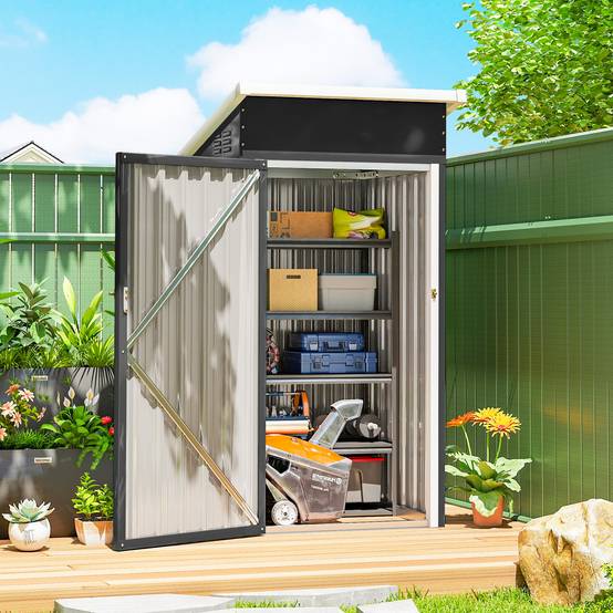 Sans Marque - Abri jardin extérieur métal gris 0,74m² 107,5x91x185 cm toit incliné porte verrouillable ventilation - Image 3