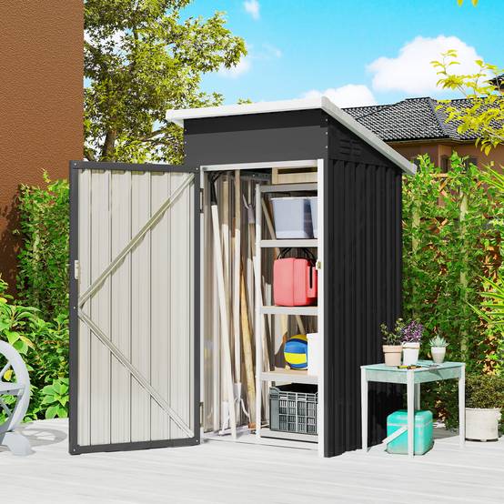 Sans Marque - Abri jardin extérieur métal gris 0,74m² 107,5x91x185 cm toit incliné porte verrouillable ventilation - Image 4