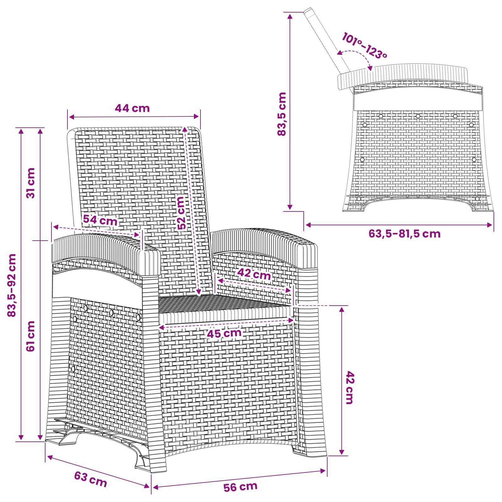 PANGIVO - Chaise de jardin inclinable polypropylène anthracite 56 x 63 x 92 cm, Poids:10.69kg - PANGIVO - Image 8