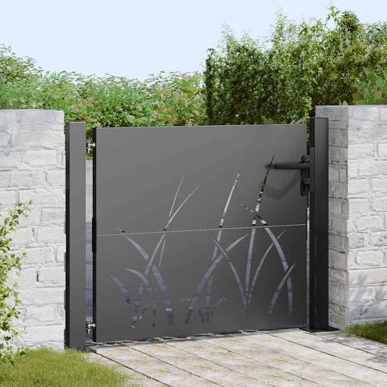 Porte de Jardin Acier Noir Découpe Laser Élégante et Robuste pour Passage Extérieur 105x100 cm – ComfortXL Outdoor Living - Image 1